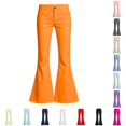 thumbnail image 1 of Sonxahe Little Girl's Solid Flared Denim Jeans Mid Rise Stretch Casual Trousers Bottoms,Orange, 1 of 7