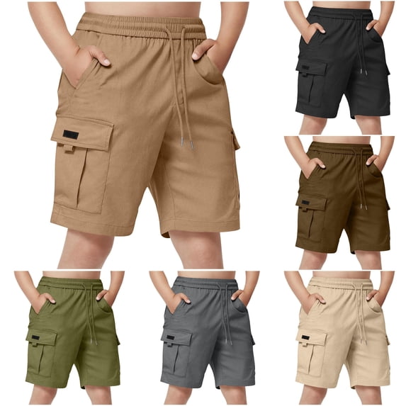 Sonxahe Teen Boy's Pull On Cargo Shorts Solid Summer Slim Fit Classic Athletic Shorts,Khaki