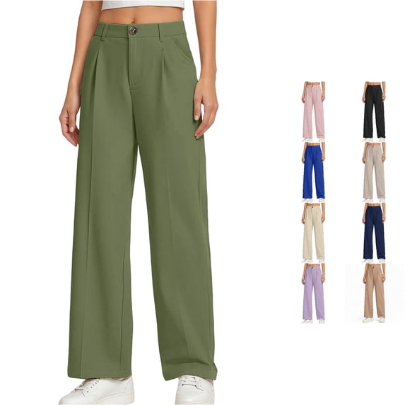 Sonxahe Girl Solid Wide Leg Dress Pants Straight Fit High Waist Casual Trousers,Green