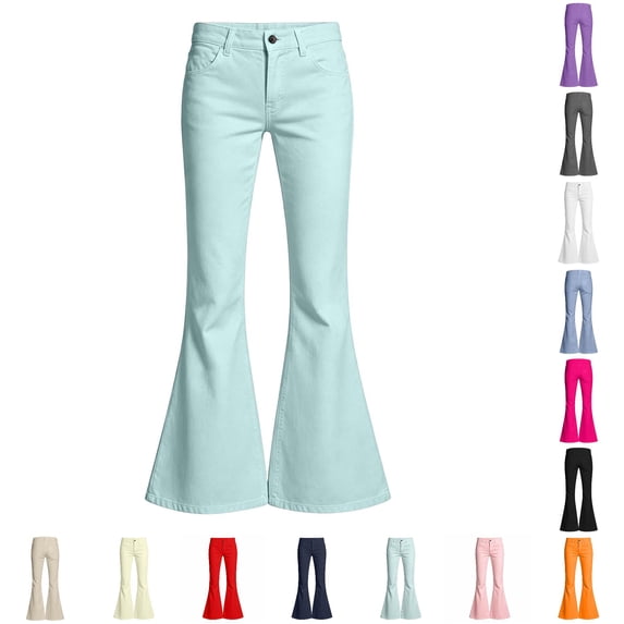 Sonxahe Girl's Solid Flared Denim Jeans Mid Rise Stretch Casual Trousers Bottoms,Mint Green2