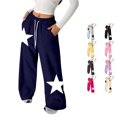 thumbnail image 1 of Sonxahe Girl's Star Print Sweatpants Y2K Drawstring Wide Leg Streetwear Casual Bottoms,Navy, 1 of 4