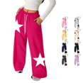thumbnail image 1 of Sonxahe Toddler Girl's Star Print Sweatpants Y2K Drawstring Wide Leg Streetwear Casual Bottoms,Hot Pink, 1 of 4