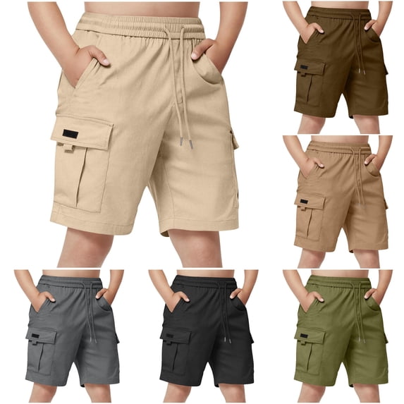 Sonxahe Tween Boy's Pull On Cargo Shorts Solid Summer Slim Fit Classic Athletic Shorts,White