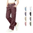 thumbnail image 1 of Sonxahe Tween Girl's Cargo Pants Drawstring Multi Pocket Kids Pants Daily Bottoms,Brick Red, 1 of 7