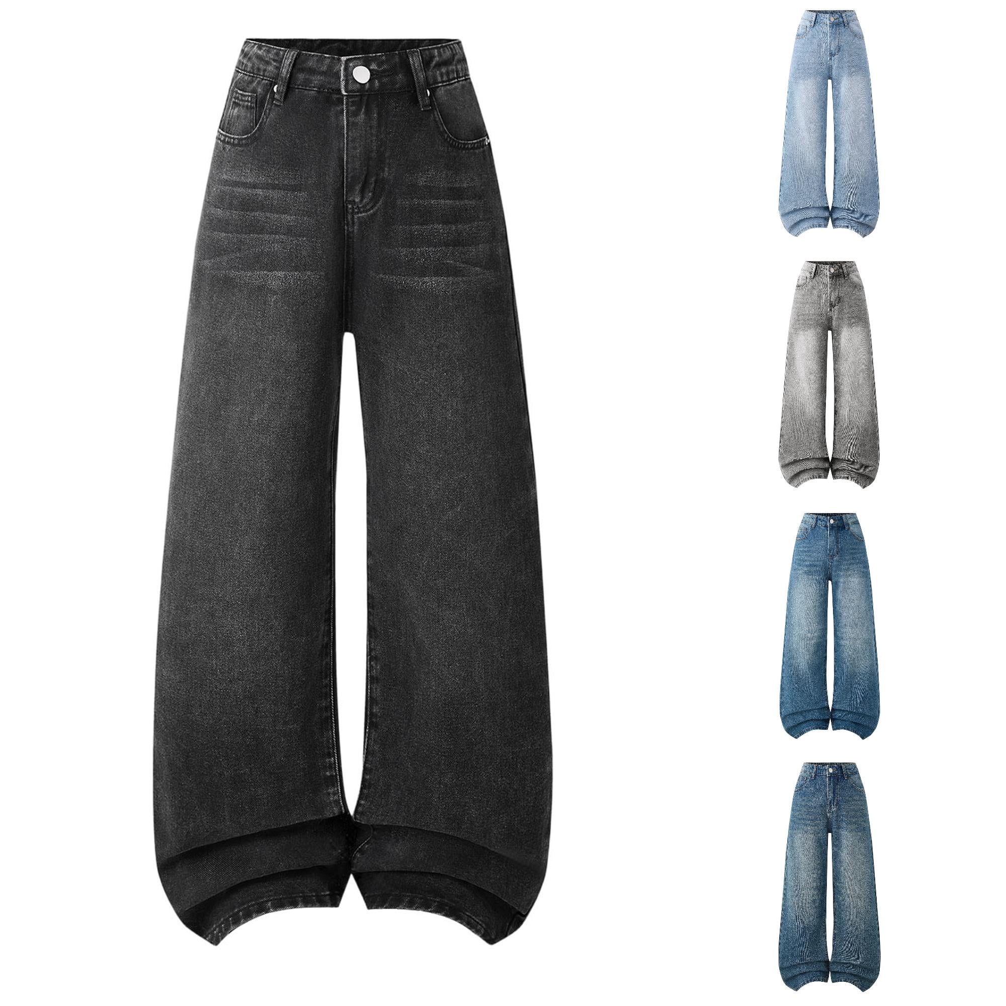 Sonxahe Tween Girl's Washed Wide Leg Denim Jeans Solid Loose Jeans Daily Play Pants,Black