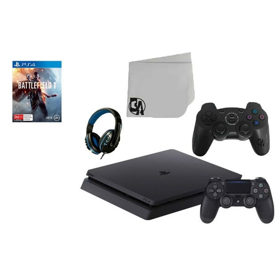 Pre-Owned Sony 2215A PlayStation 4 Slim 500GB Gaming Console Black 2 Controller Included with Battlefield 1 Game BOLT AXTION Bundle Lke New