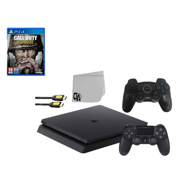 Pre-Owned Sony 2215A PlayStation 4 Slim 500GB Gaming Console Black 2 Controller Included with Call of Duty WW2 Game BOLT AXTION Bundle Lke New