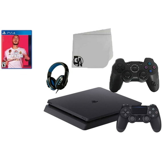Pre-Owned Sony 2215A PlayStation 4 Slim 500GB Gaming Console Black 2 Controller Included with FIFA-20 Game BOLT AXTION Bundle Lke New
