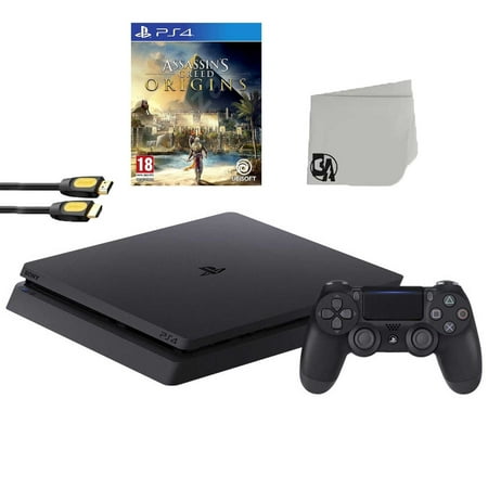 Sony 2215A PlayStation 4 Slim 500GB Gaming Console Black with Assassin's Creed Origins Game BOLT AXTION Bundle Lke New
