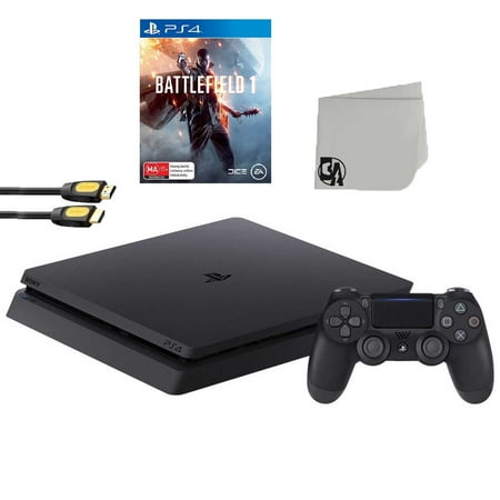 Sony 2215A PlayStation 4 Slim 500GB Gaming Console Black with Battlefield 1 Game BOLT AXTION Bundle Lke New