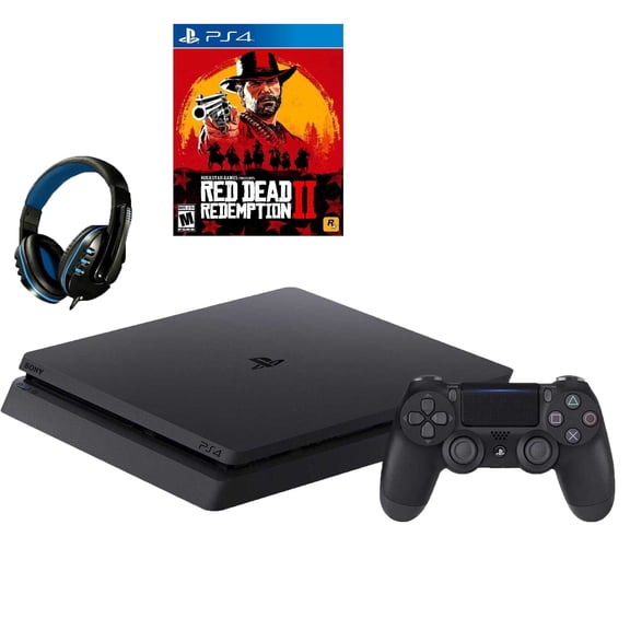 Pre-Owned Sony 2215A PlayStation 4 Slim 500GB Gaming Console Black with Read Dead Redemption Game BOLT AXTION Bundle Lke New