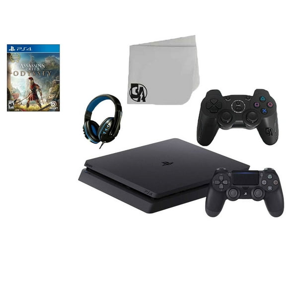 Pre-Owned Sony 2215B PlayStation 4 Slim 1TB Gaming Console Black 2 Controller Included with Assassin's Creed Odyssey Game BOLT AXTION Bundle Lke New