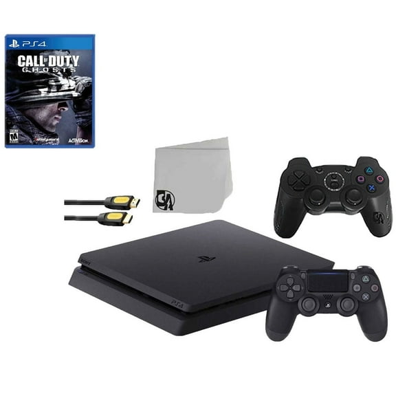 Pre-Owned Sony 2215B PlayStation 4 Slim 1TB Gaming Console Black 2 Controller Included with Call of Duty Ghosts Game BOLT AXTION Bundle Lke New