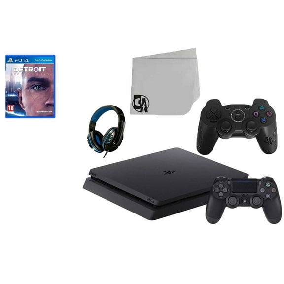 Sony 2215B PlayStation 4 Slim 1TB Gaming Console Black 2 Controller Included with Detroit Become Human Game BOLT AXTION Bundle Lke New