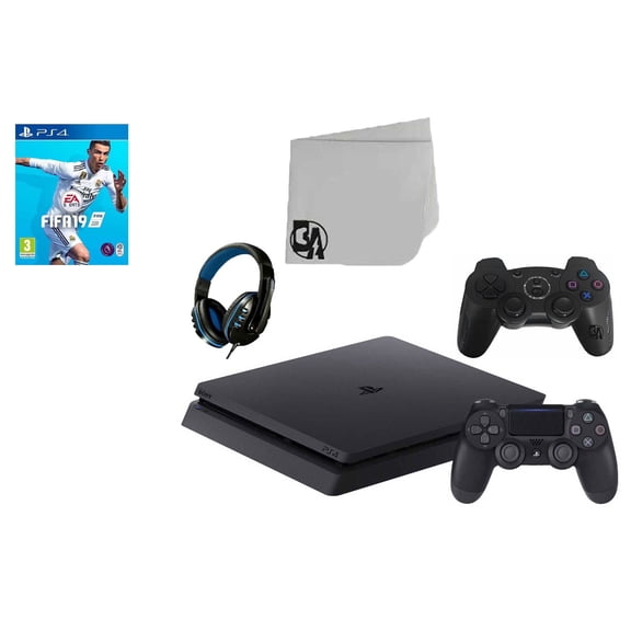 Pre-Owned Sony 2215B PlayStation 4 Slim 1TB Gaming Console with 2 Controllers and FIFA-19 Game, Black, 1, 1, 1