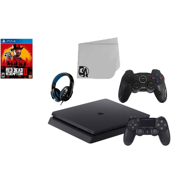 Pre-Owned Sony PlayStation 4 Slim 1TB Gaming Console Black with 2 Controllers and Red Dead Redemption 2