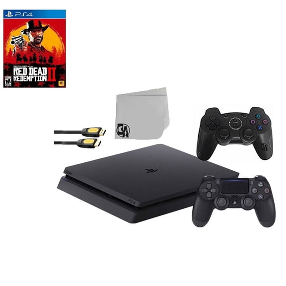 Restored Sony 2215B PlayStation 4 Slim 1TB Gaming Console Black 2 Controller Included with Read Dead Redemption 2 Game BOLT AXTION Bundle (Refurbished)