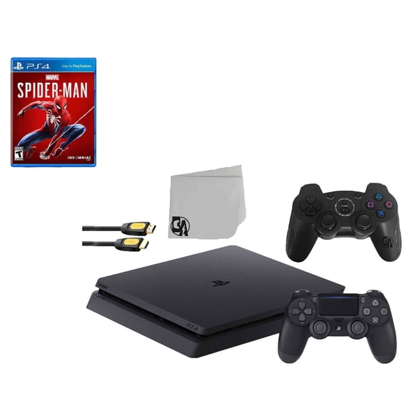 Pre-Owned Sony 2215B PlayStation 4 Slim 1TB Gaming Console Black 2 Controller Included with Spider-Manr Game BOLT AXTION Bundle Lke New