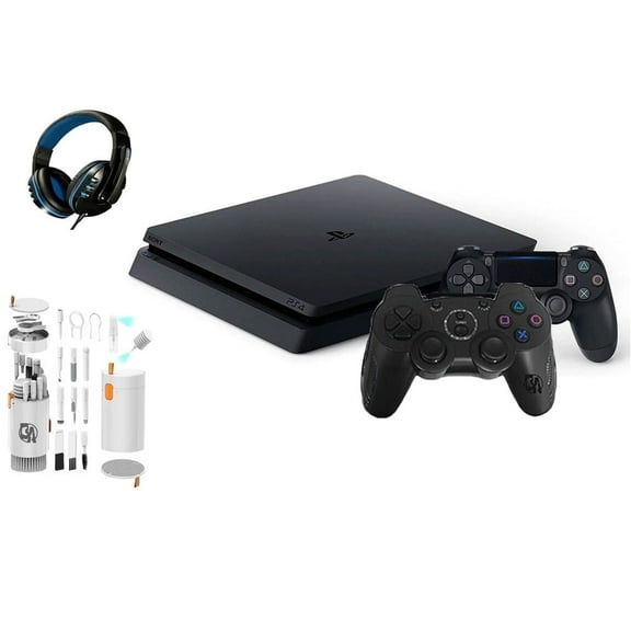 Pre-Owned Sony 2215B PlayStation 4 Slim 1TB Gaming Console Black, Headset 2 Controller With BOLT AXTION Cleaning Kit Bundle