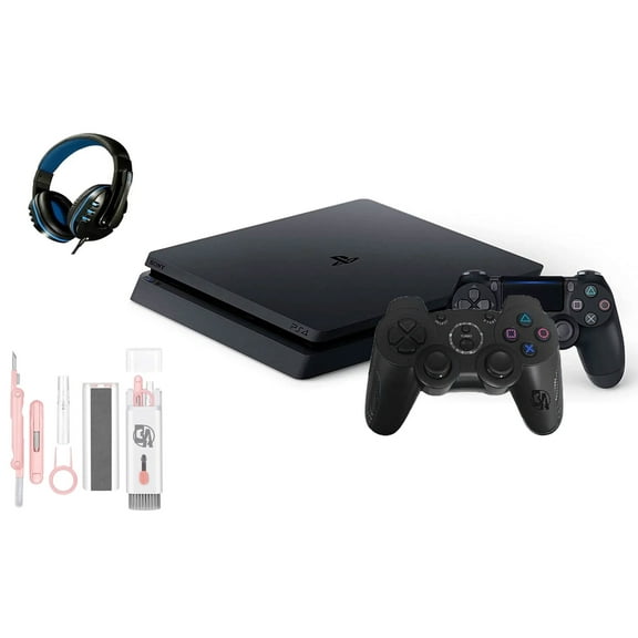 Pre-Owned Sony 2215B PlayStation 4 Slim 1TB Gaming Console Black, Headset 2 Controller With BOLT AXTION Cleaning Kit Bundle