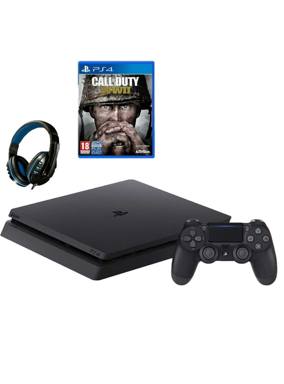 Sony 2215B PlayStation 4 Slim 1TB Gaming Console Black with Call of Duty WW2 Game BOLT AXTION Bundle Lke New