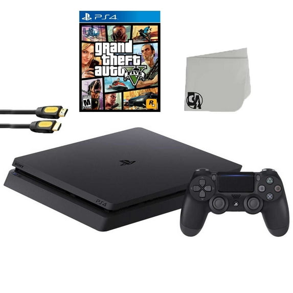 Pre-Owned Sony 2215B PlayStation 4 Slim 1TB Gaming Console Black with GTA V Game BOLT AXTION Bundle Lke New
