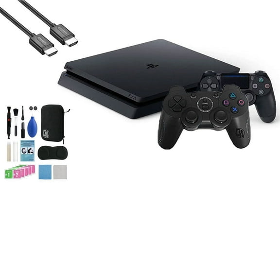 Pre-Owned Sony 2215B PlayStation 4 Slim 500GB Gaming Console Black, HDMI Cable 2 Controller With BOLT AXTION Cleaning Kit Bundle