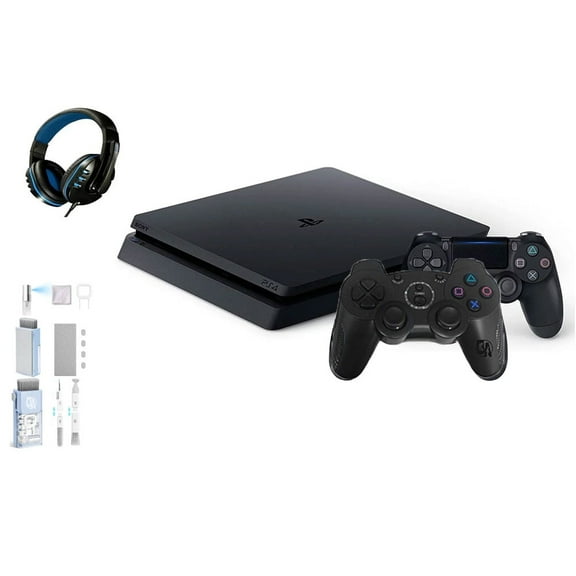 Pre-Owned Sony 2215B PlayStation 4 Slim 500GB Gaming Console Black, Headset 2 Controller With BOLT AXTION Cleaning Kit Bundle