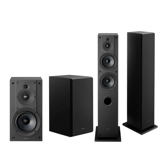 Sony 3-Way 3-Driver Hi-Res Audio Bookshelf Speakers (Pair) with 3-Way Floorstanding Single Speaker System (Pair) Bundle