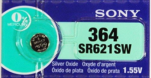 Sony 364 (SR621SW) 1.55V Silver Oxide 0% Hg Mercury Free Watch Battery (5 Batteries)
