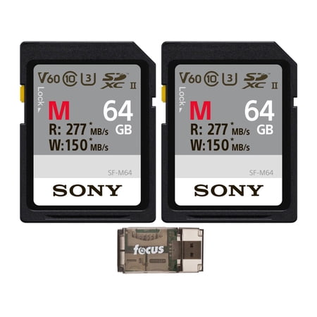 Sony 64GB V60 UHS-II M-Series Memory Card (2-Pack) with USB 2.0 Card Reader