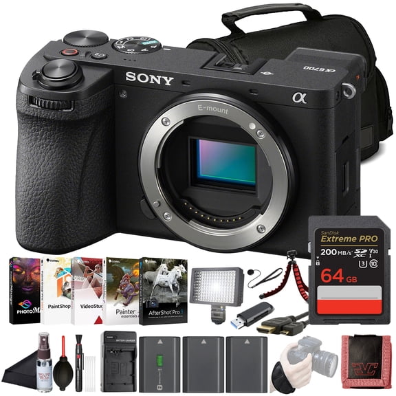 Sony Alpha a6700 Mirrorless Camera, 26MP APS-C Sensor, 4K Video, Black with 64GB SD Card, Dual Batteries, LED Light & Accessories