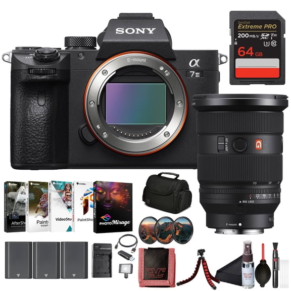 Sony 7 III Full-Frame Mirrorless Camera Body (ILCE-7M3/B)  24.2 MP BSI Sensor, 4K HDR Video | Sony FE 24-70mm Lens, 64GB Memory Card, 2 x NP-FZ-100 Battery, External Charger and More