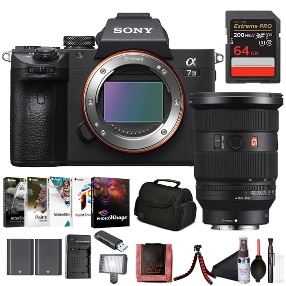 Sony 7 III Full-Frame Mirrorless Camera Body (ILCE-7M3/B) 24.2 MP BSI Sensor, 4K HDR Video | Sony FE 24-70mm Lens, 64GB Memory Card, NP-FZ-100 Battery, Photo Software and More