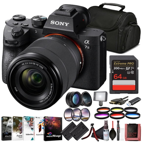 Sony 7 III Full-Frame Mirrorless Camera Kit with 2870 mm OSS Lens (ILCE-7M3K/B)  24.2 MP Sensor | 4K HDR Video | 64GB Memory Card, 2 x NP-FZ-100 Battery, Case, External Charger and More