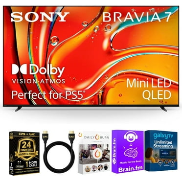 Sony 75-Inch BRAVIA 7 4K HDR Mini LED QLED Smart Google TV with Dolby Vision, PS5 Exclusive Features, HDMI 2.1, XR Processor – Bundle with 2-Year CPS Protection, AUX HDMI Cable & Streaming Bundle