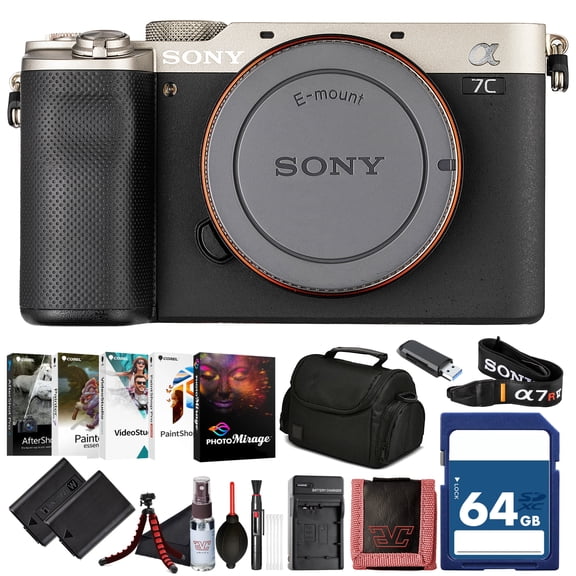 Sony 7C Full-Frame Mirrorless Camera Body Black (ILCE-7C/S)  24.2 MP Exmor R Sensor, 4K Video, Compact Design | 64GB Card, NP-FZ-100 Battery, Photo Software, Case, External Charger and More