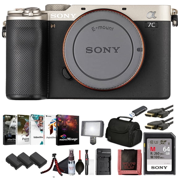 Sony 7C Full-Frame Mirrorless Camera Body Black (ILCE-7C/S)  24.2 MP Exmor R Sensor, 4K Video, Compact Design | 64GB Memory Card, 2 x NP-FZ-100 Battery, Photo Software, Case and More