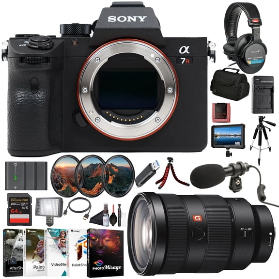 Sony 7R III Full-Frame Mirrorless Camera Body (ILCE-7RM3/B) 42.4 MP BSI Sensor, 4K HDR Video | Sony FE 24-70mm Lens, 4K Monitor, Headphones, Pro Mic, 2 x 64GB Card, 3 x NP-FZ-100 Battery, and More