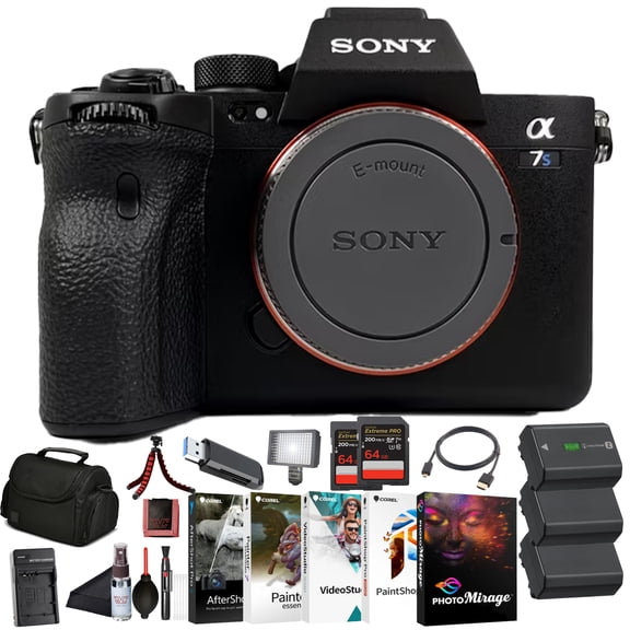 Sony 7S III Full-Frame Mirrorless Camera Body (ILCE-7SM3/B) 12.1 MP BSI Sensor, 4K 120p 10-Bit Video | 2 x 64GB Memory Card, 3 x NP-FZ-100 Battery, Case, External Charger and More