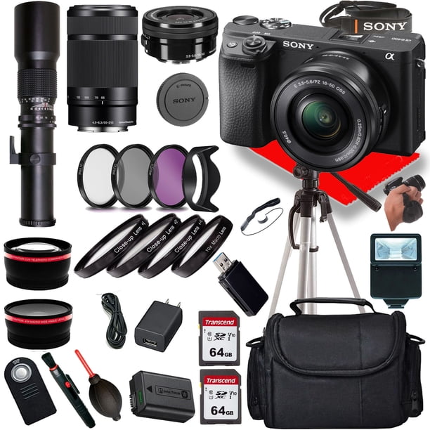 Sony A6400 Camera with 16-50mm 55-210mm Lenses, 500mm Telephoto