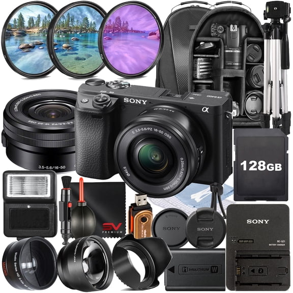 Sony A6400 Mirrorless Camera with 16-50mm Lens + SanDisk 128GB Memory Card + Backpack + SV Premium Accessory Bundle (International Model)