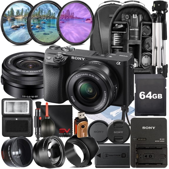Sony A6400 Mirrorless Camera with 16-50mm Lens + SanDisk 64GB Memory Card + Backpack + SV Premium Accessory Bundle (International Model)