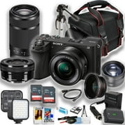 Sony A6700 Mirrorless Camera with 16-50mm Lens and 55-210mm Lens Vlogging/Video Creator Bundle with Portable LED Light, 64Gb Memory Card, Cleaning Kit + Accessories