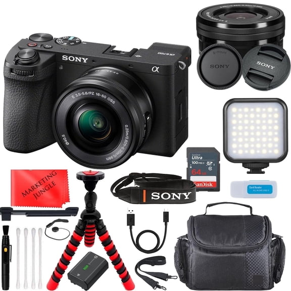 Sony a6700 Mirrorless Camera w/ 16-50mm Lens (Black) Vlogging Bundle, + LED Light, 64GB Memory & Cleaning Kit (International Version)