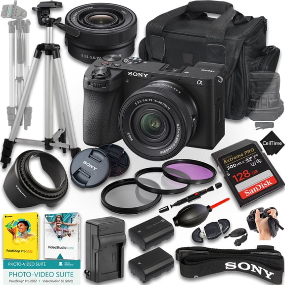 Sony A6700 Mirrorless Camera With E PZ 16-50mm f/3.5-5.6 OSS Lens + 128 GB Memory + Extra Battery + Camera Case + Tripod + More (19pc Bundle) (International Model)