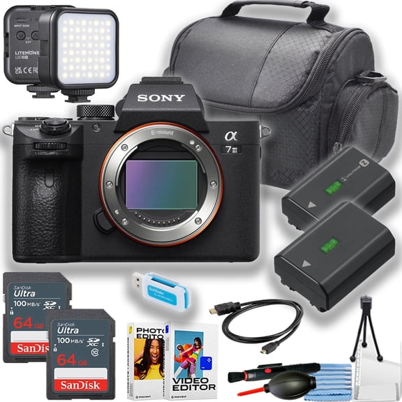 Sony a7 III Mirrorless Camera (Body Only) + 128GB Memory Card + Camera Case + More (15-Pc Bundle) (International Version)