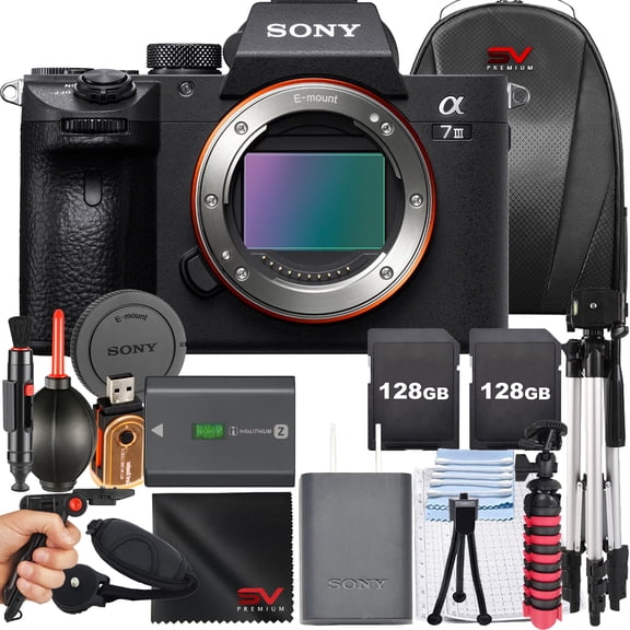 Sony A7 III Mirrorless Camera with 2 Pack 128GB SanDisk Memory Card + Tripod + Backpack + SV Premium Accessory Bundle (International Version)