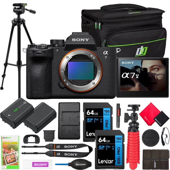 Sony A7 V Full Frame Mirrorless Alpha Camera Body ILCE-7M5 | 33MP, 30 FPS Burst, 4K 120p Video | AI Autofocus, 7.5 Stop IBIS | Bundle with Deco Gear Case + Tripod + Extra Battery and Accessories Kit