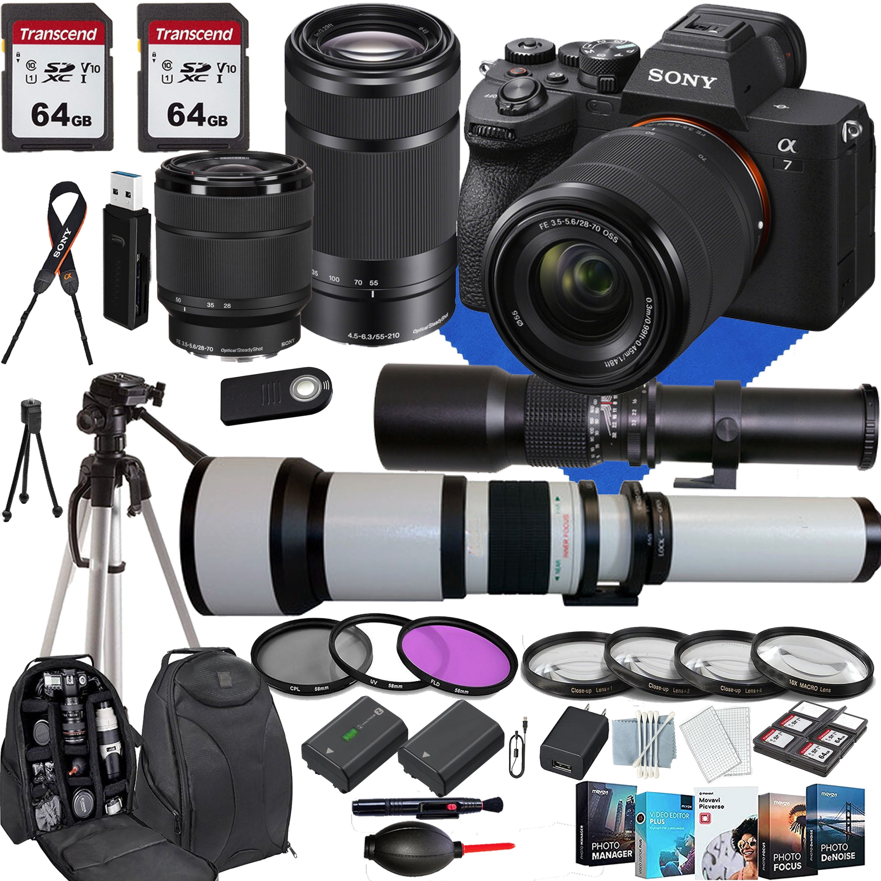 Sony A7IV Mirrorless Camera with Sony FE 2870mm+Sony E 55210mm+ Case+500mm f/8.0 Telephoto